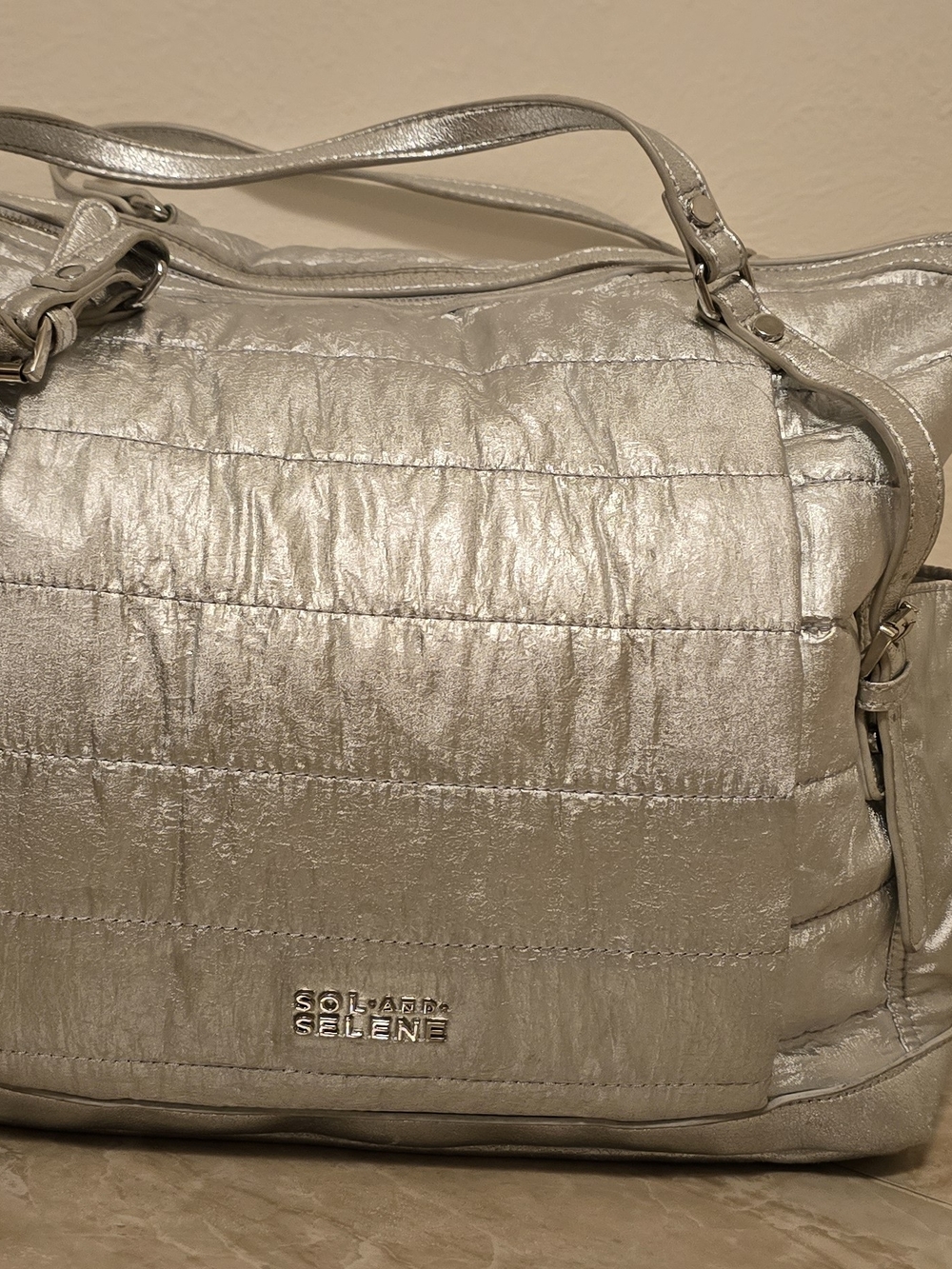 Metallic Silver Quilted Shoulder Bag